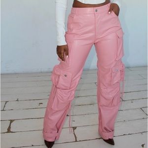Pink leather cargo pants